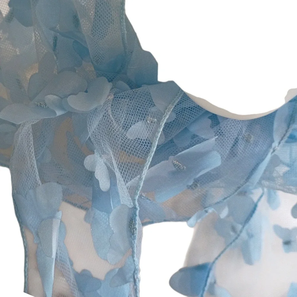 Light Blue 3D Butterfly Mesh Head Scarf Babushka Kerchief Fairycore‎ Accessory